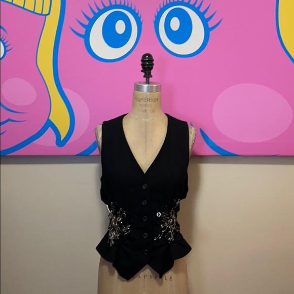 Moschino Black Wool Safety Pin Vest